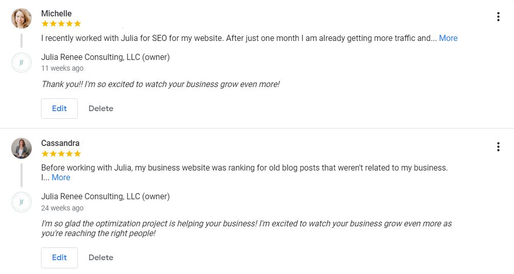 Google My Business reviews